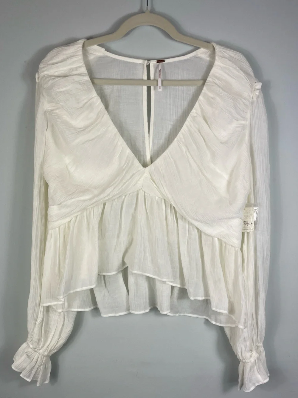 Free People Cream Layered Ruffle V-Neck Blouse
